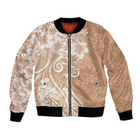 Polynesian Women's Day Bomber Jacket Brown Hibiscus Flowers With Polynesian Pattern LT05 Unisex Brown - Polynesian Pride