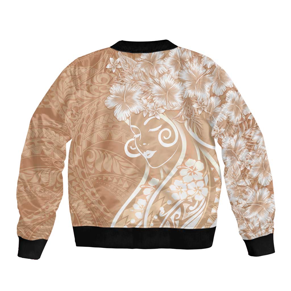 Polynesian Women's Day Bomber Jacket Brown Hibiscus Flowers With Polynesian Pattern LT05 - Polynesian Pride