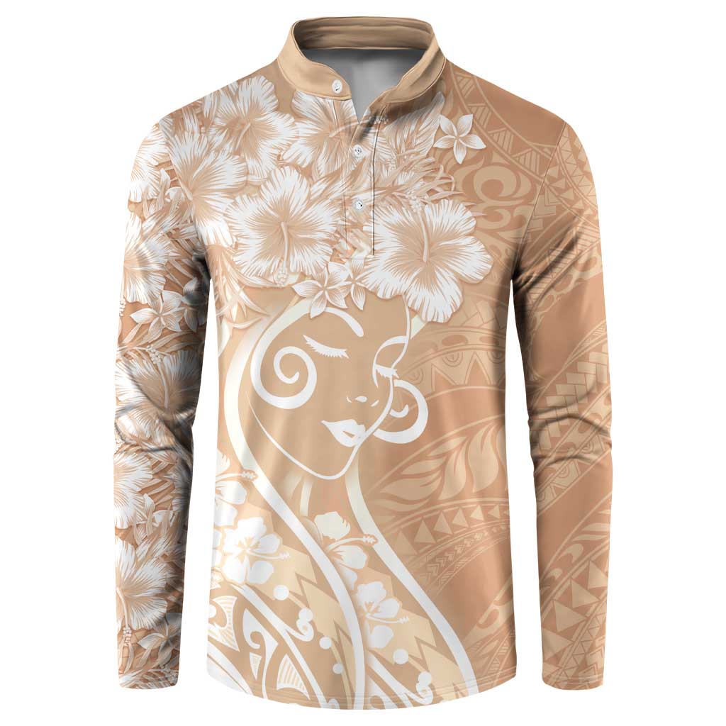 Polynesian Women's Day Button Sweatshirt Brown Hibiscus Flowers With Polynesian Pattern LT05 Brown - Polynesian Pride