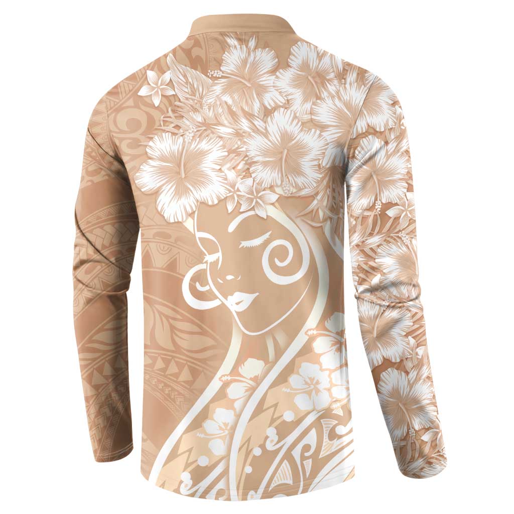 Polynesian Women's Day Button Sweatshirt Brown Hibiscus Flowers With Polynesian Pattern LT05 - Polynesian Pride