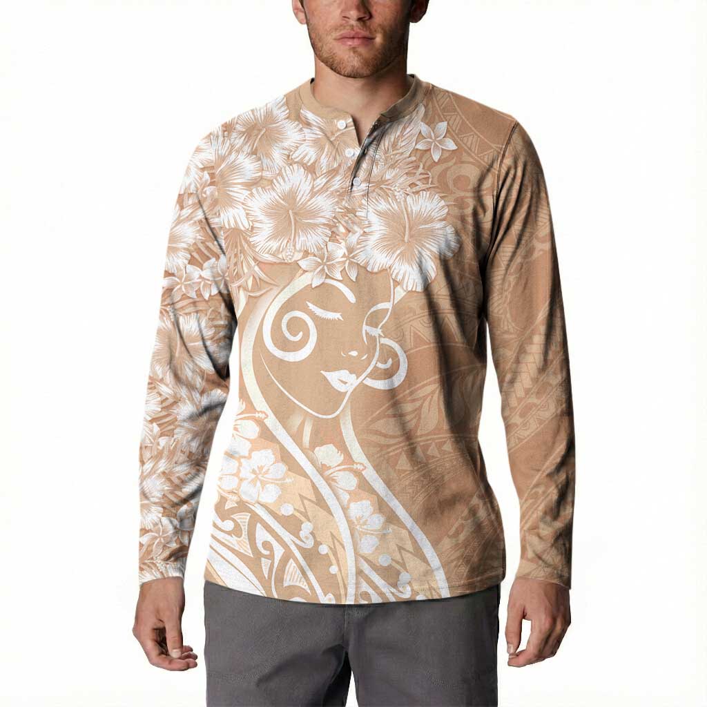Polynesian Women's Day Button Sweatshirt Brown Hibiscus Flowers With Polynesian Pattern LT05 - Polynesian Pride