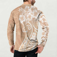 Polynesian Women's Day Button Sweatshirt Brown Hibiscus Flowers With Polynesian Pattern LT05 - Polynesian Pride