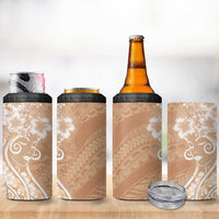 Polynesian Women's Day 4 in 1 Can Cooler Tumbler Brown Hibiscus Flowers With Polynesian Pattern LT05 - Polynesian Pride