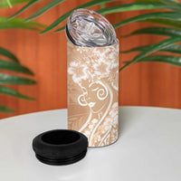 Polynesian Women's Day 4 in 1 Can Cooler Tumbler Brown Hibiscus Flowers With Polynesian Pattern LT05 - Polynesian Pride