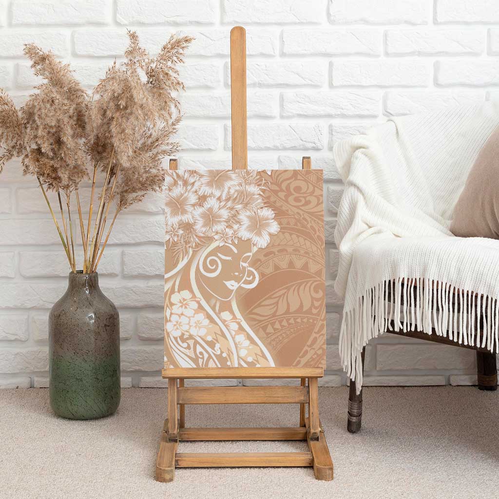 Polynesian Women's Day Canvas Wall Art Brown Hibiscus Flowers With Polynesian Pattern LT05 - Polynesian Pride