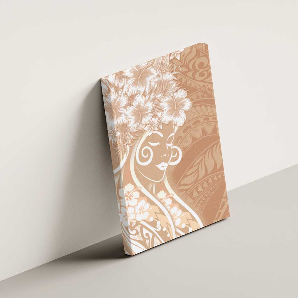 Polynesian Women's Day Canvas Wall Art Brown Hibiscus Flowers With Polynesian Pattern LT05 - Polynesian Pride