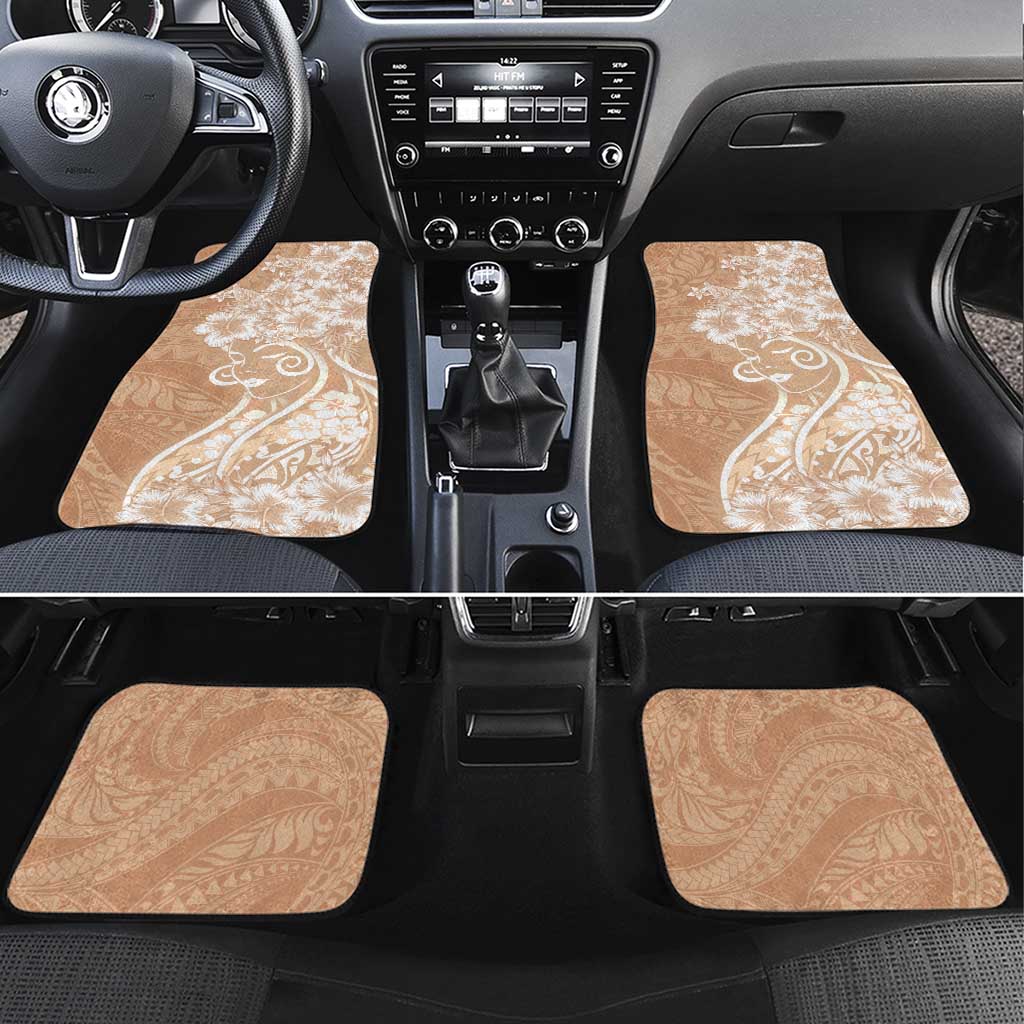 Polynesian Women's Day Car Mats Brown Hibiscus Flowers With Polynesian Pattern