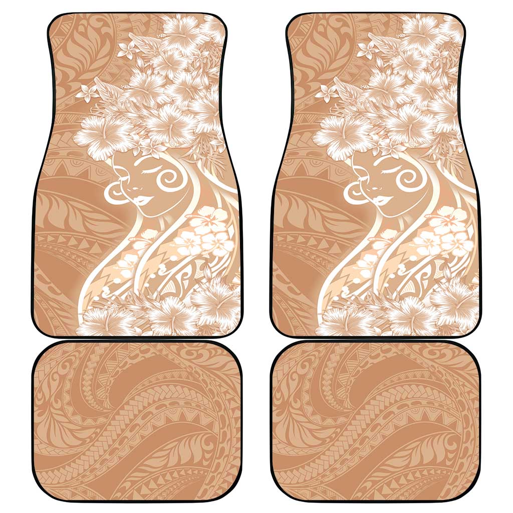 Polynesian Women's Day Car Mats Brown Hibiscus Flowers With Polynesian Pattern