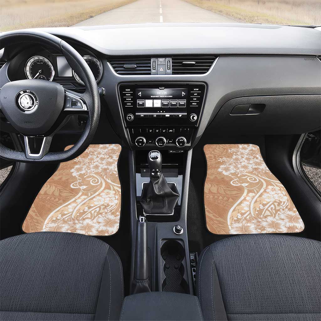 Polynesian Women's Day Car Mats Brown Hibiscus Flowers With Polynesian Pattern