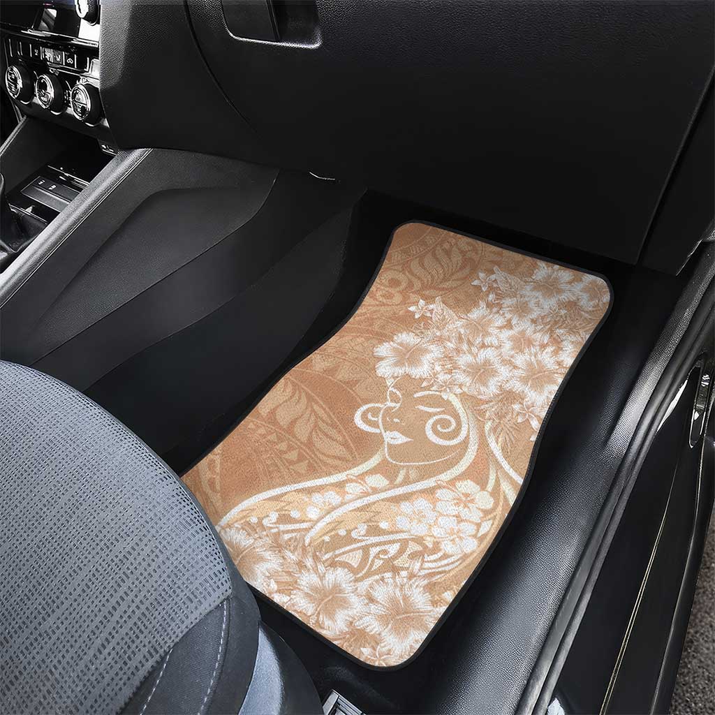 Polynesian Women's Day Car Mats Brown Hibiscus Flowers With Polynesian Pattern