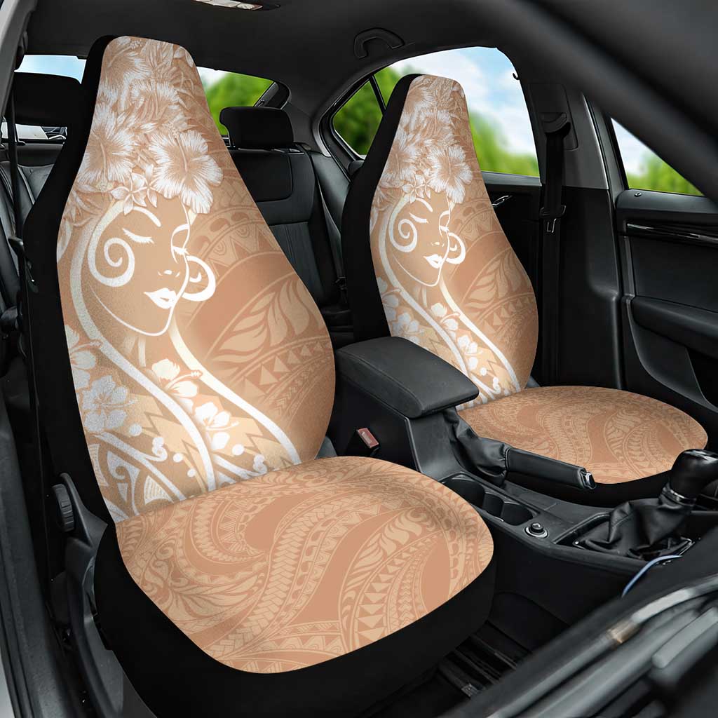 Polynesian Women's Day Car Seat Cover Brown Hibiscus Flowers With Polynesian Pattern