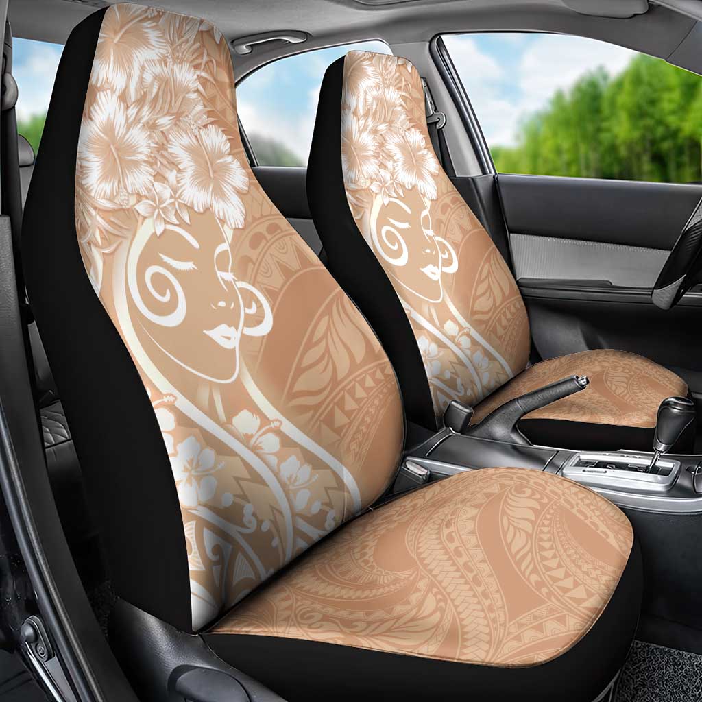 Polynesian Women's Day Car Seat Cover Brown Hibiscus Flowers With Polynesian Pattern