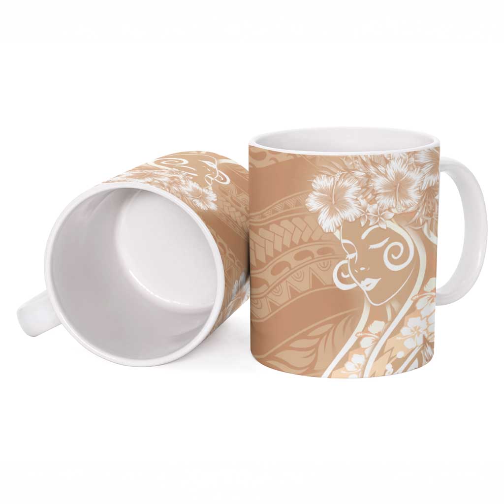 Polynesian Women's Day Ceramic Mug Brown Hibiscus Flowers With Polynesian Pattern LT05 - Polynesian Pride