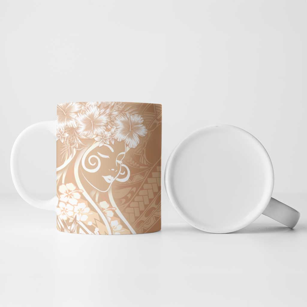 Polynesian Women's Day Ceramic Mug Brown Hibiscus Flowers With Polynesian Pattern LT05 - Polynesian Pride