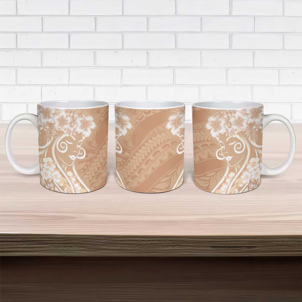 Polynesian Women's Day Ceramic Mug Brown Hibiscus Flowers With Polynesian Pattern LT05 - Polynesian Pride
