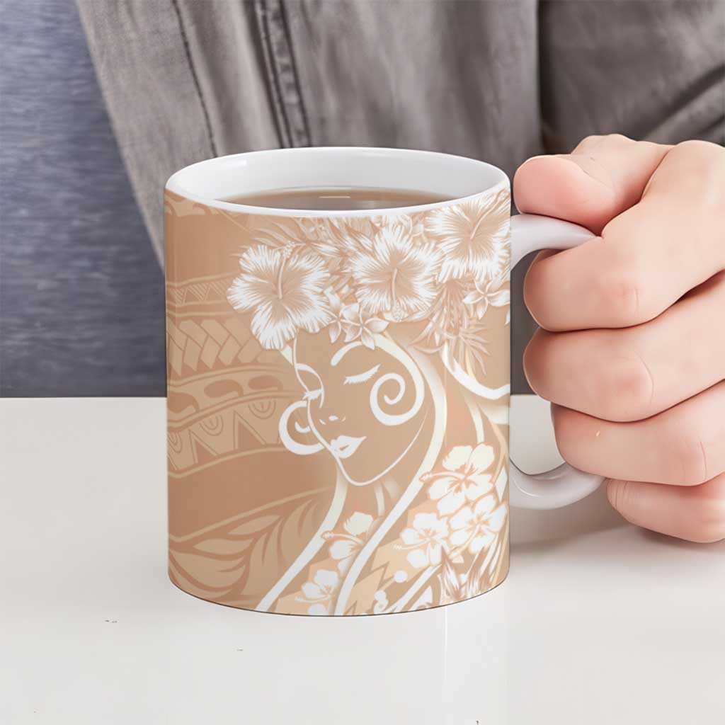 Polynesian Women's Day Ceramic Mug Brown Hibiscus Flowers With Polynesian Pattern LT05 - Polynesian Pride