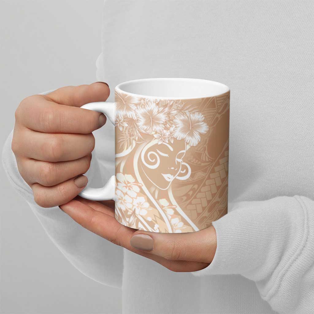 Polynesian Women's Day Ceramic Mug Brown Hibiscus Flowers With Polynesian Pattern LT05 - Polynesian Pride