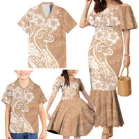 Polynesian Women's Day Family Matching Mermaid Dress and Hawaiian Shirt Brown Hibiscus Flowers With Polynesian Pattern