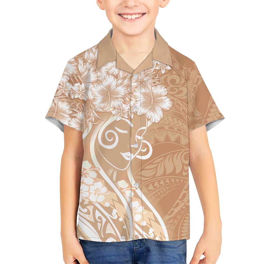 Polynesian Women's Day Family Matching Mermaid Dress and Hawaiian Shirt Brown Hibiscus Flowers With Polynesian Pattern