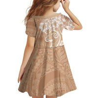 Polynesian Women's Day Family Matching Off The Shoulder Long Sleeve Dress and Hawaiian Shirt Brown Hibiscus Flowers With Polynesian Pattern