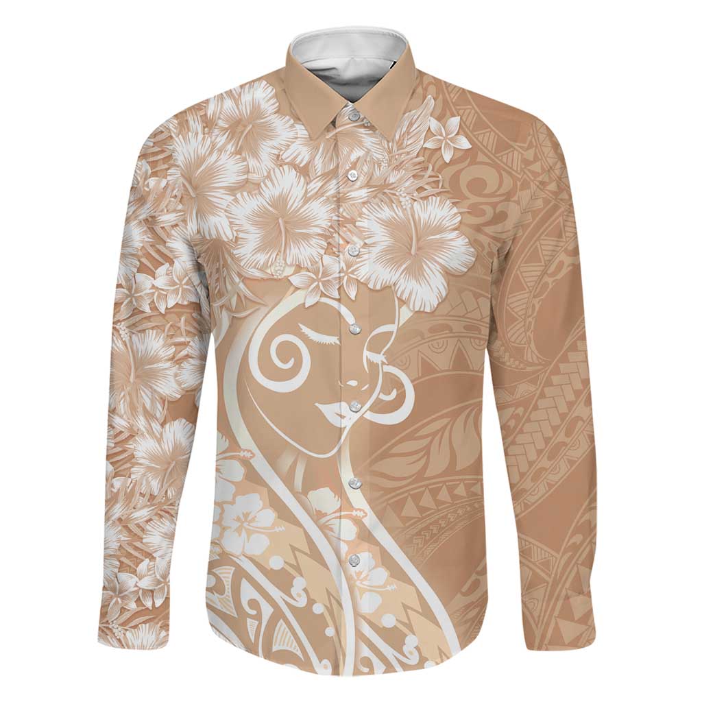 Polynesian Women's Day Family Matching Off The Shoulder Long Sleeve Dress and Hawaiian Shirt Brown Hibiscus Flowers With Polynesian Pattern