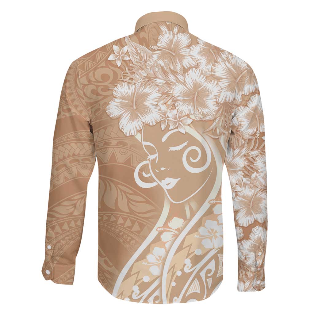 Polynesian Women's Day Family Matching Off The Shoulder Long Sleeve Dress and Hawaiian Shirt Brown Hibiscus Flowers With Polynesian Pattern