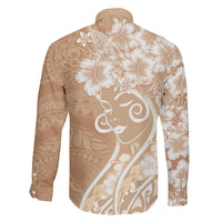 Polynesian Women's Day Family Matching Off The Shoulder Long Sleeve Dress and Hawaiian Shirt Brown Hibiscus Flowers With Polynesian Pattern