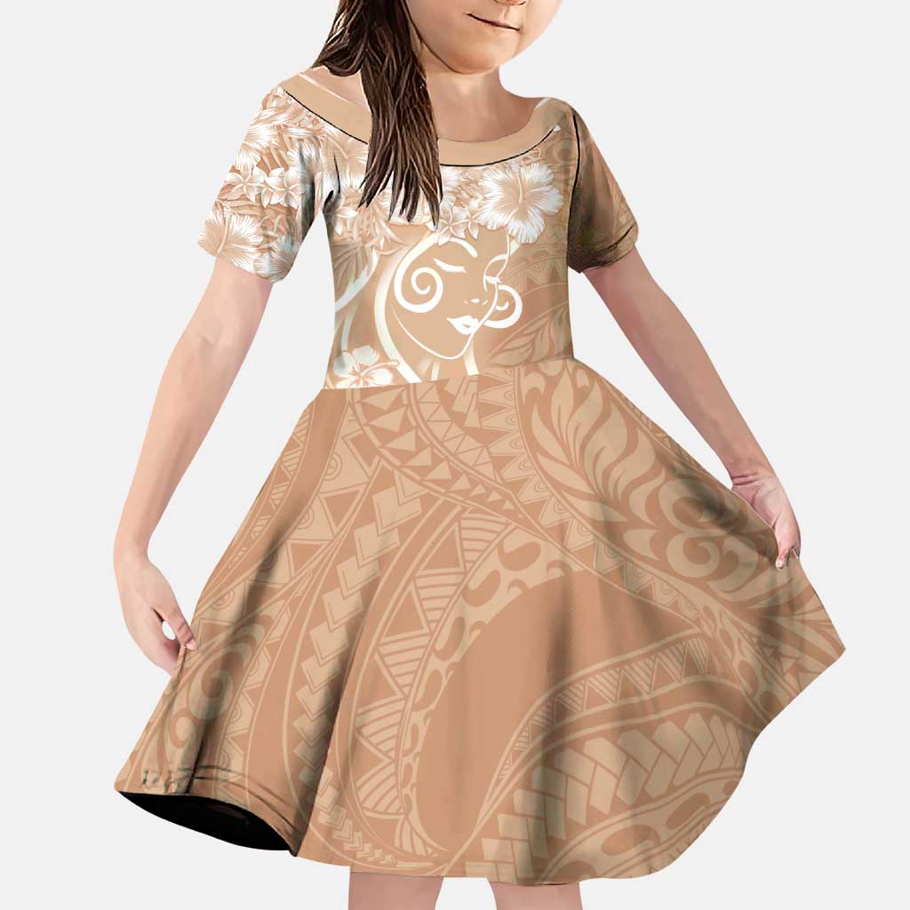 Polynesian Women's Day Family Matching Off Shoulder Maxi Dress and Hawaiian Shirt Brown Hibiscus Flowers With Polynesian Pattern
