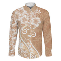 Polynesian Women's Day Family Matching Tank Maxi Dress and Hawaiian Shirt Brown Hibiscus Flowers With Polynesian Pattern