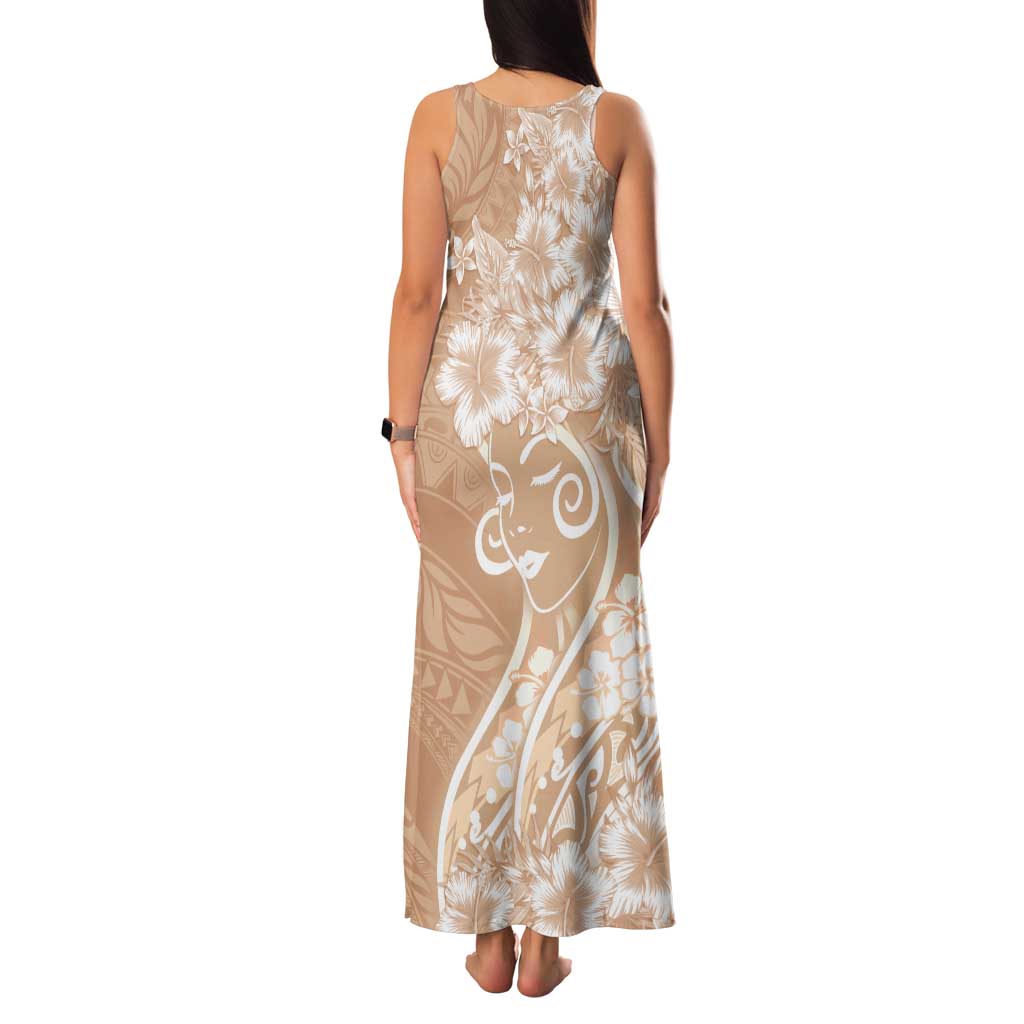 Polynesian Women's Day Family Matching Tank Maxi Dress and Hawaiian Shirt Brown Hibiscus Flowers With Polynesian Pattern