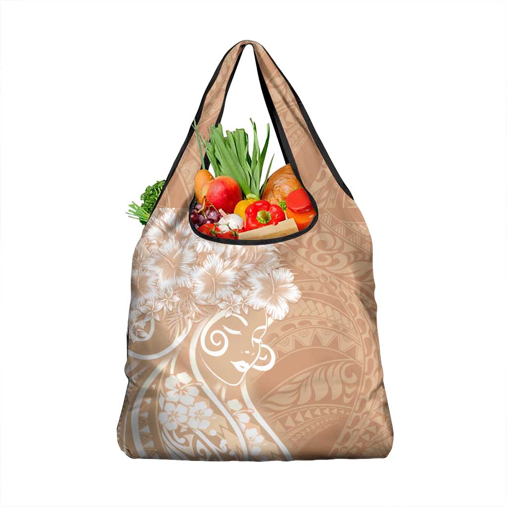 Polynesian Women's Day Grocery Bag Brown Hibiscus Flowers With Polynesian Pattern LT05 1-pack One Size Brown - Polynesian Pride