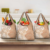 Polynesian Women's Day Grocery Bag Brown Hibiscus Flowers With Polynesian Pattern LT05 3-pack One Size Brown - Polynesian Pride