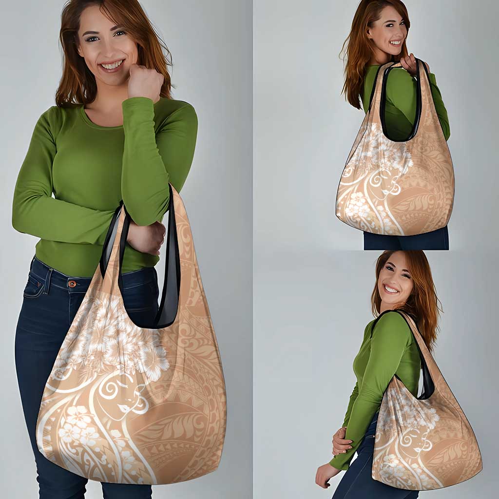Polynesian Women's Day Grocery Bag Brown Hibiscus Flowers With Polynesian Pattern LT05 - Polynesian Pride