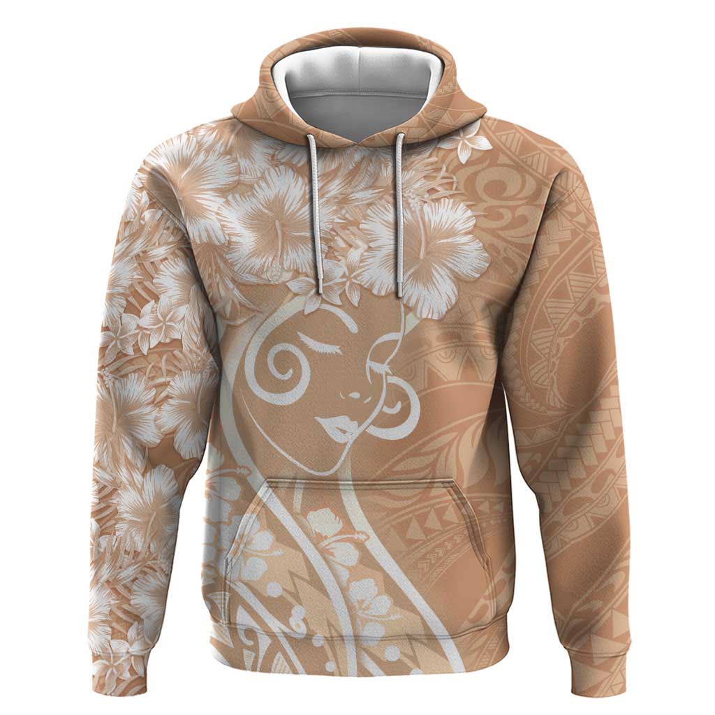 Polynesian Women's Day Hoodie Brown Hibiscus Flowers With Polynesian Pattern LT05 Pullover Hoodie Brown - Polynesian Pride