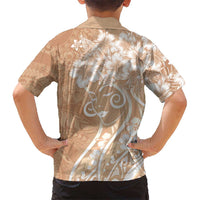 Polynesian Women's Day Kid Hawaiian Shirt Brown Hibiscus Flowers With Polynesian Pattern LT05 - Polynesian Pride