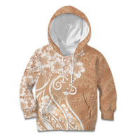Polynesian Women's Day Kid Hoodie Brown Hibiscus Flowers With Polynesian Pattern