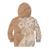 Polynesian Women's Day Kid Hoodie Brown Hibiscus Flowers With Polynesian Pattern