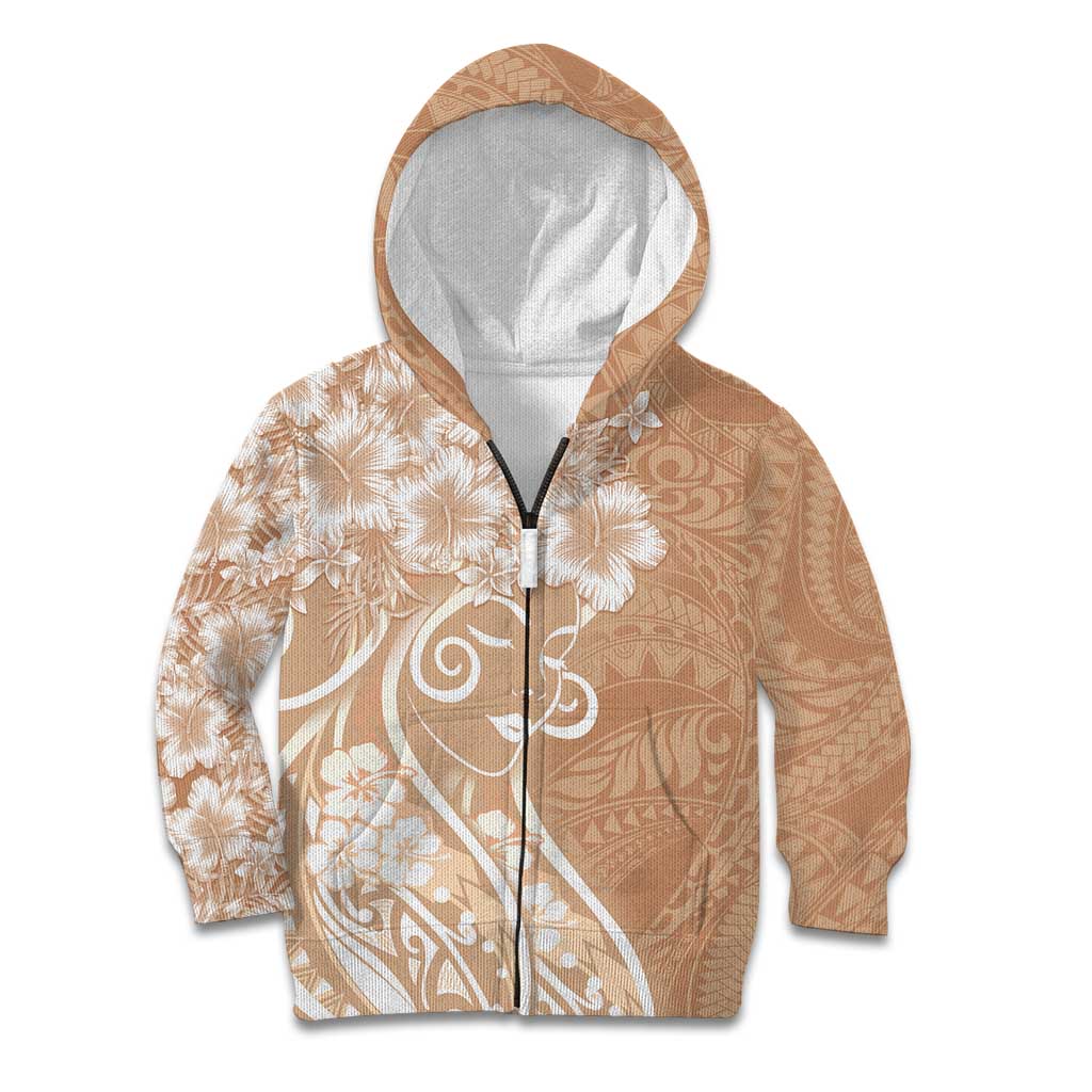 Polynesian Women's Day Kid Hoodie Brown Hibiscus Flowers With Polynesian Pattern