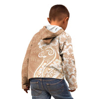 Polynesian Women's Day Kid Hoodie Brown Hibiscus Flowers With Polynesian Pattern