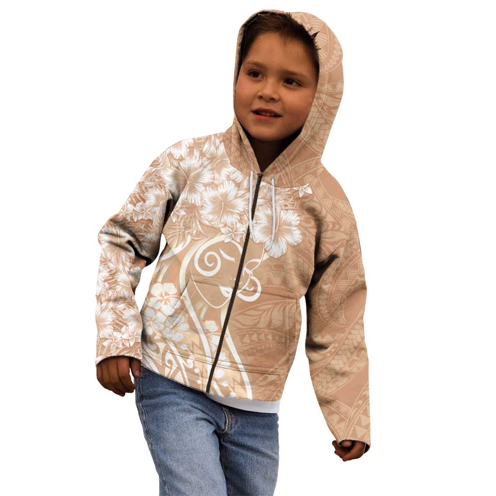 Polynesian Women's Day Kid Hoodie Brown Hibiscus Flowers With Polynesian Pattern