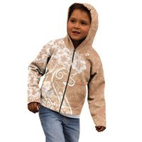 Polynesian Women's Day Kid Hoodie Brown Hibiscus Flowers With Polynesian Pattern