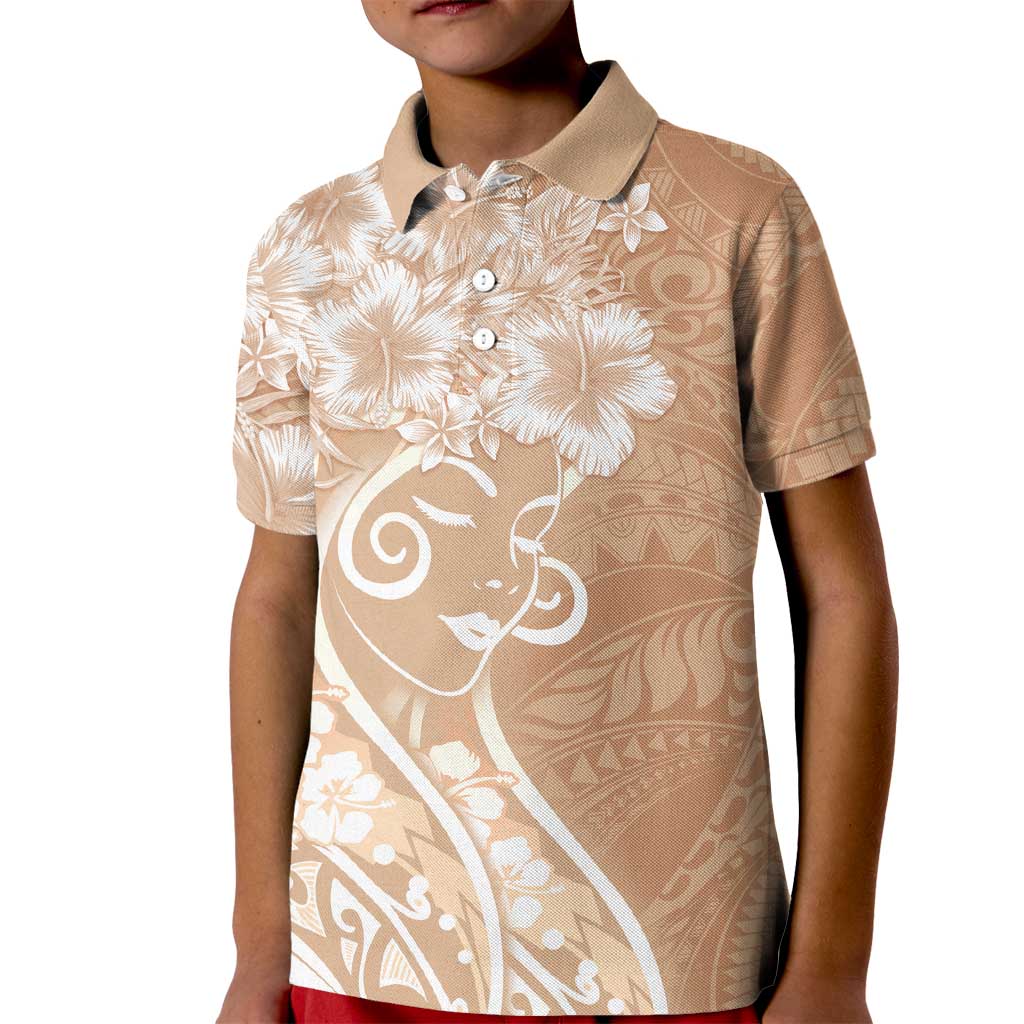 Polynesian Women's Day Kid Polo Shirt Brown Hibiscus Flowers With Polynesian Pattern LT05 Kid Brown - Polynesian Pride
