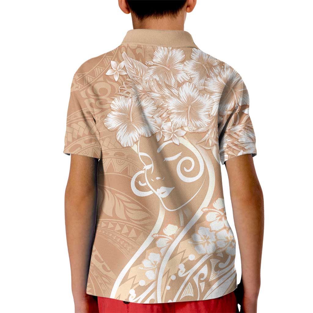 Polynesian Women's Day Kid Polo Shirt Brown Hibiscus Flowers With Polynesian Pattern LT05 - Polynesian Pride