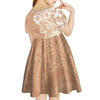 Polynesian Women's Day Kid Short Sleeve Dress Brown Hibiscus Flowers With Polynesian Pattern LT05 - Polynesian Pride