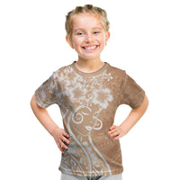 Polynesian Women's Day Kid T Shirt Brown Hibiscus Flowers With Polynesian Pattern LT05 Brown - Polynesian Pride