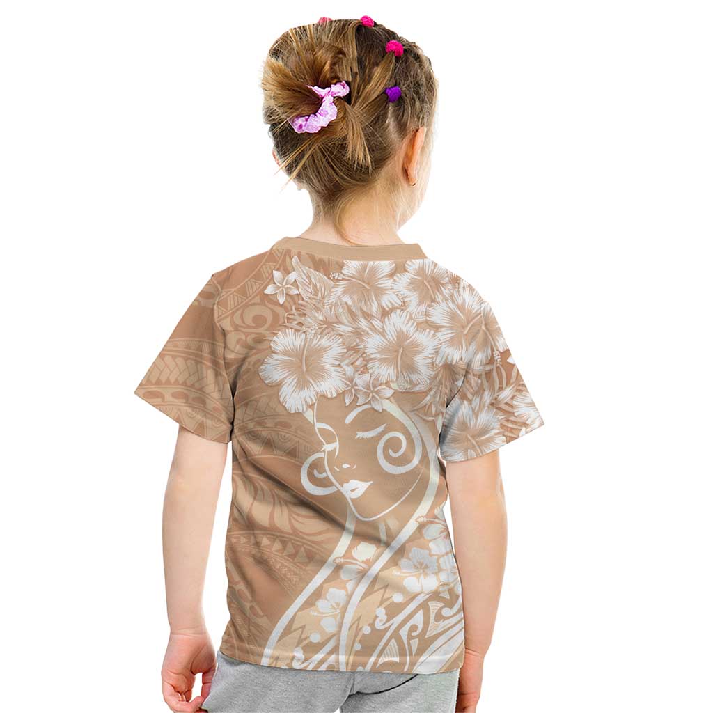 Polynesian Women's Day Kid T Shirt Brown Hibiscus Flowers With Polynesian Pattern LT05 - Polynesian Pride