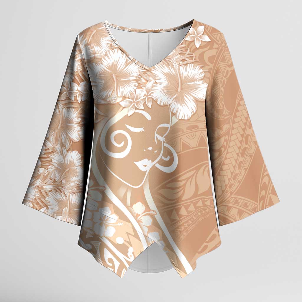 Polynesian Women's Day Kimono Sleeve Blouse Brown Hibiscus Flowers With Polynesian Pattern