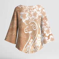 Polynesian Women's Day Kimono Sleeve Blouse Brown Hibiscus Flowers With Polynesian Pattern