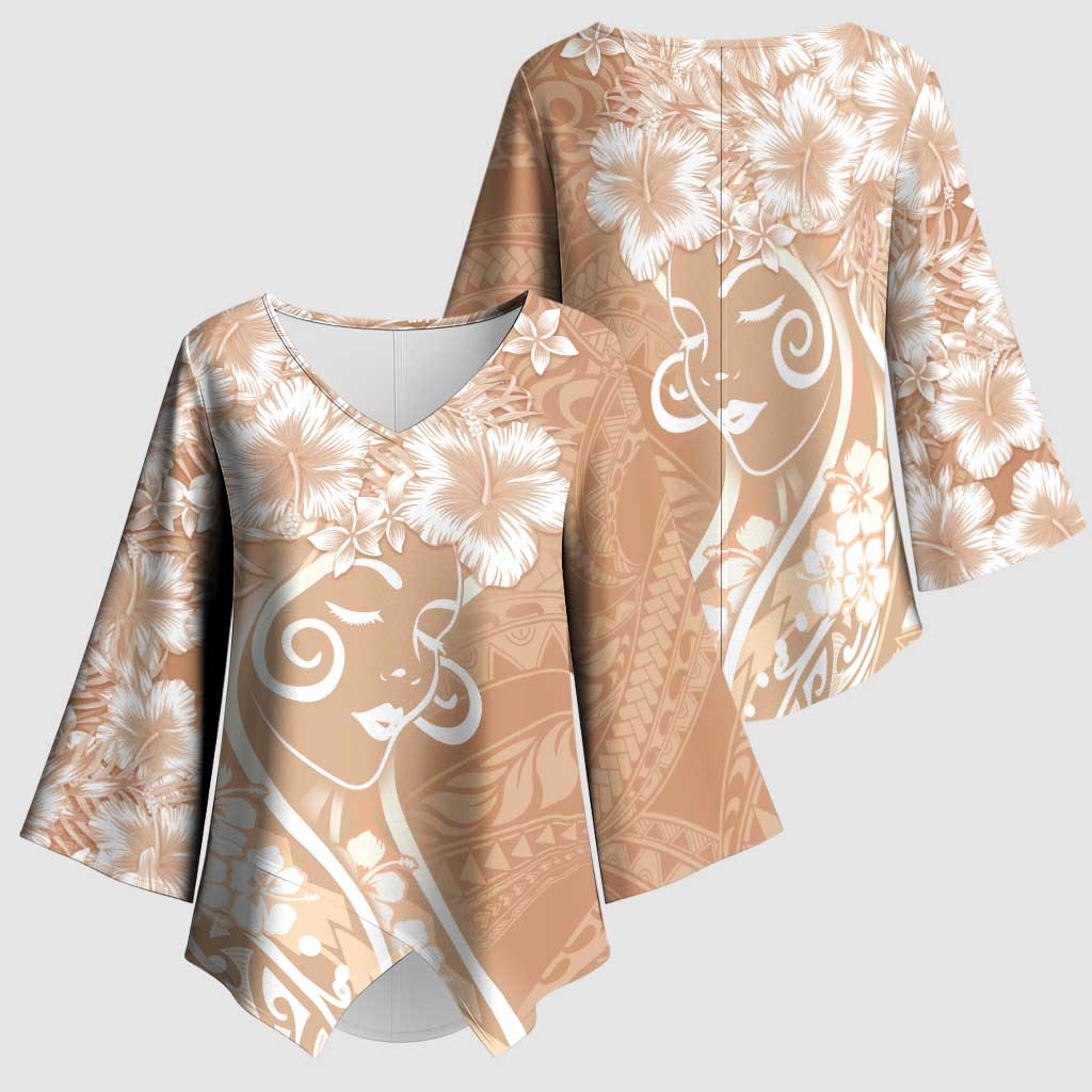 Polynesian Women's Day Kimono Sleeve Blouse Brown Hibiscus Flowers With Polynesian Pattern