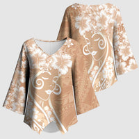 Polynesian Women's Day Kimono Sleeve Blouse Brown Hibiscus Flowers With Polynesian Pattern